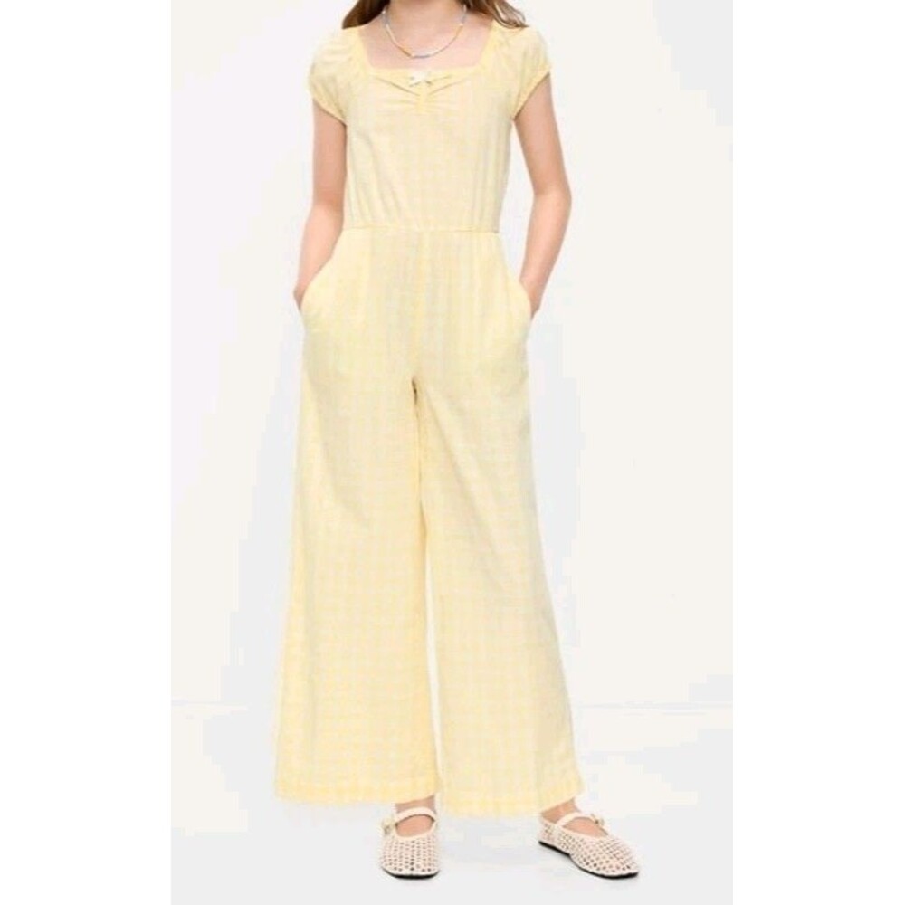 NWT Old Navy Girls Yellow Gingham Jumpsuit Size M (8) - Picture 2 of 12